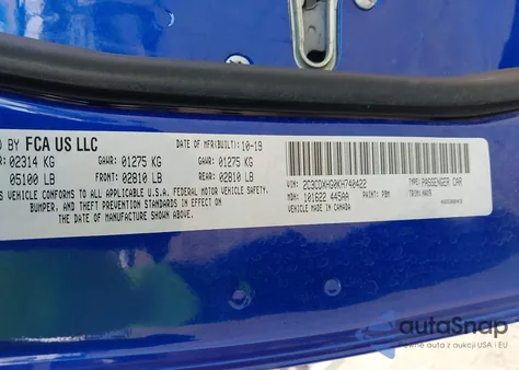 2019 Dodge Charger Gt Rwd z USA, uszkodzony, nr VIN 2C3CDXHG0KH740422